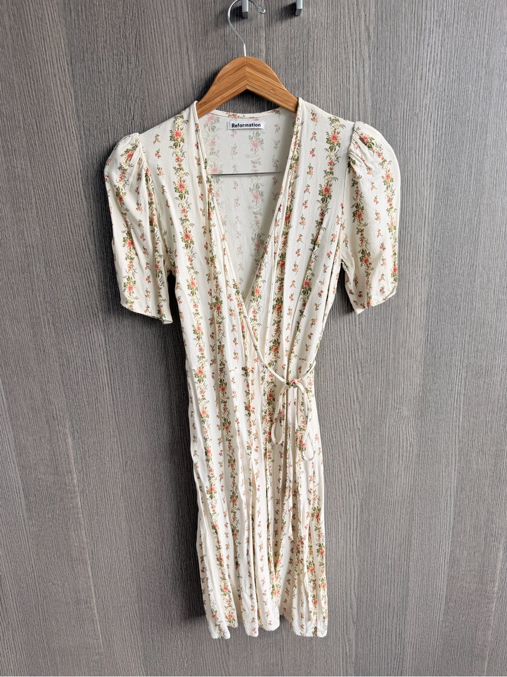 Reformation Cream Floral Wrap Midi Dress